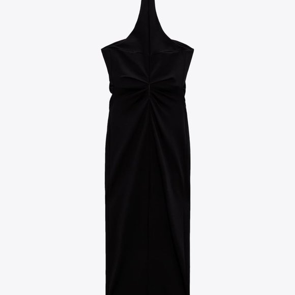 ZARA DRAPED DRESS WITH CHOKER  BLACK - SCARF TOP NECK TIE S/M stretch - Picture 6 of 10